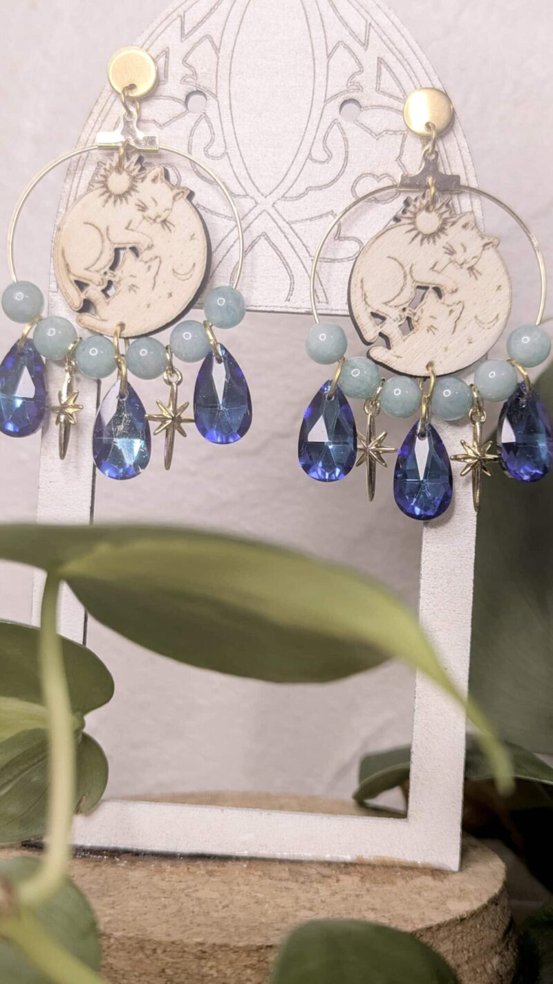 Boucles d’Oreilles Chats Lunaires