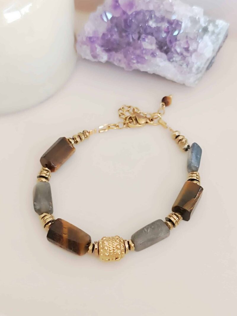 Bracelet KIVAR labradorite et oeil de tigre