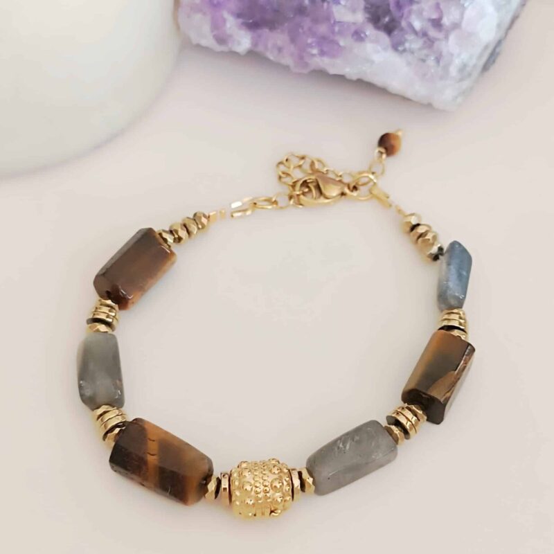 Bracelet KIVAR labradorite et oeil de tigre