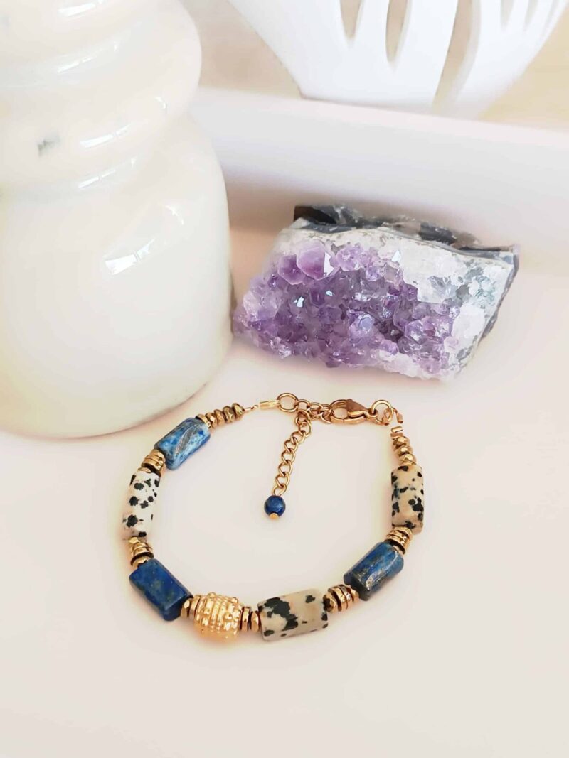 Bracelet KIVAR lapis lazuli et jaspe dalmatien