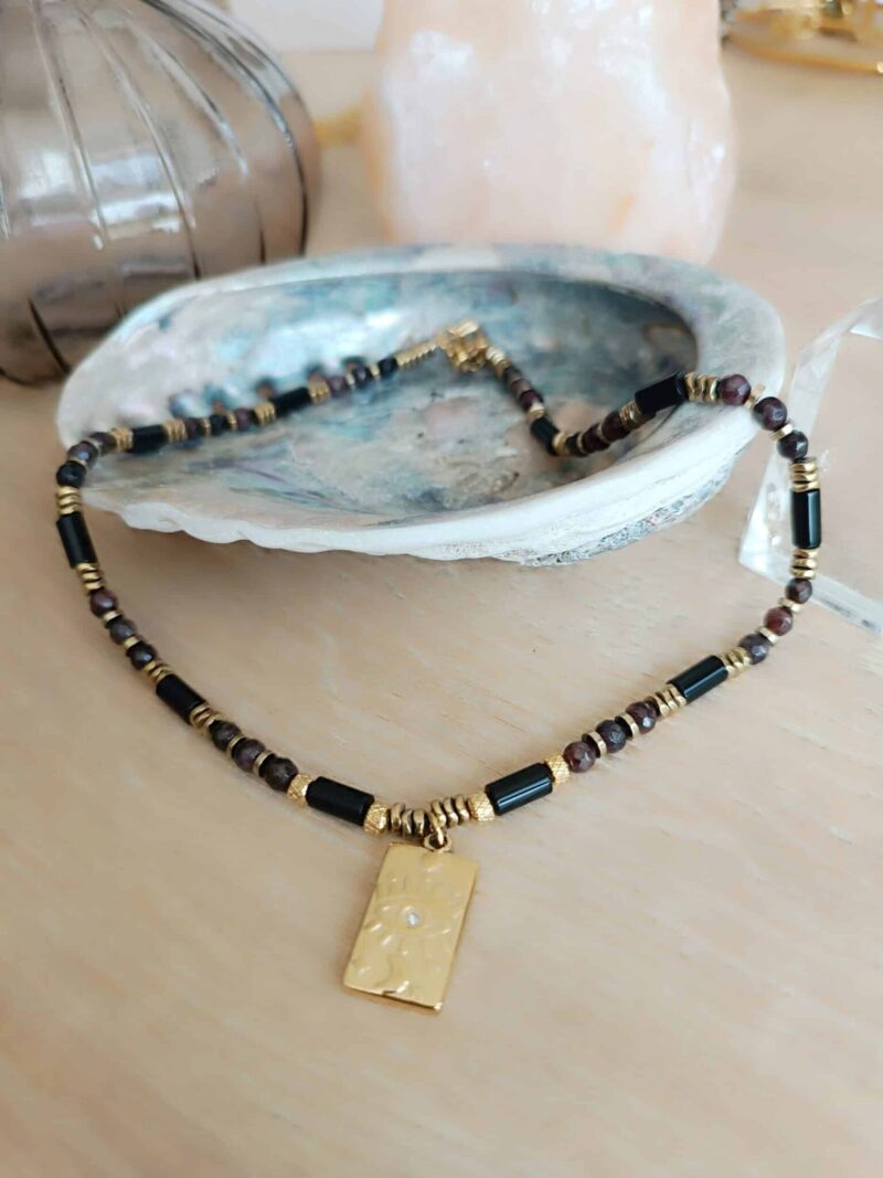 Collier SOOR onyx et grenat