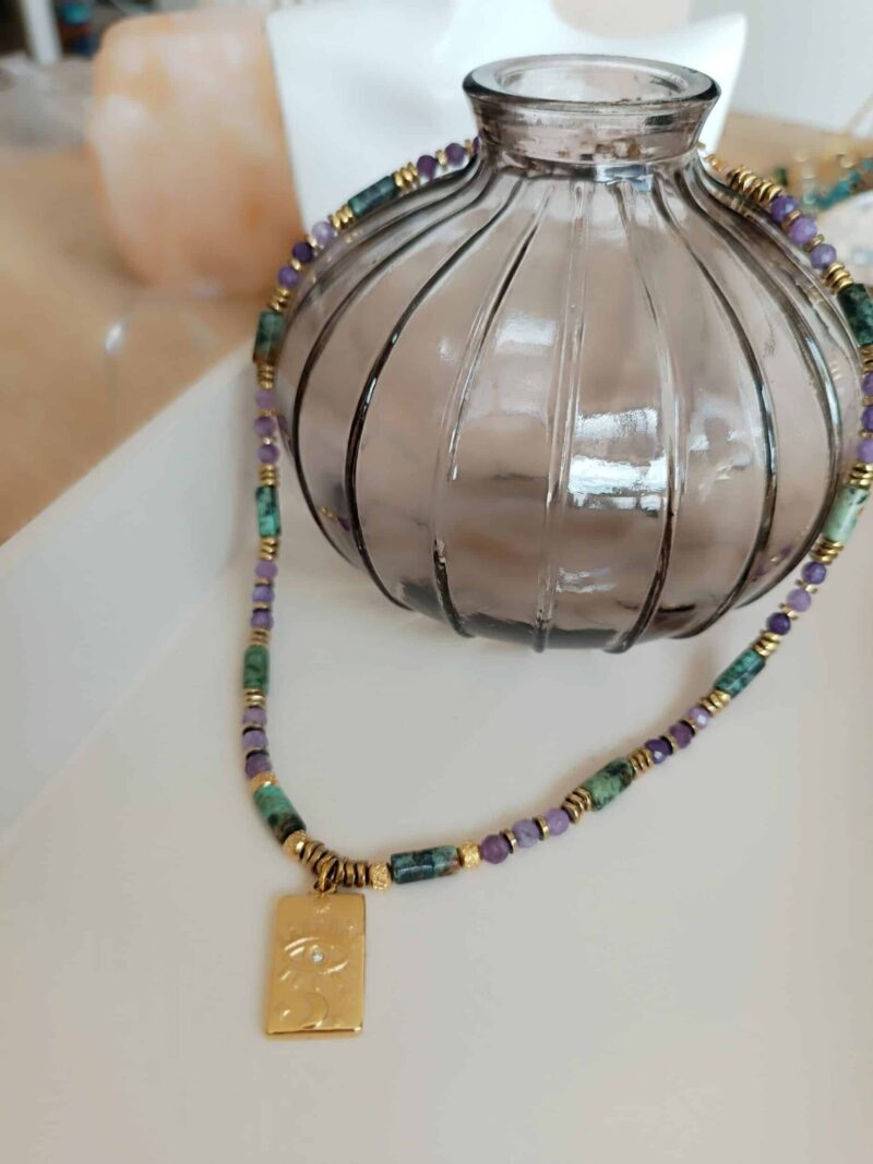 Collier SOOR turquoise africaine et lépidolite