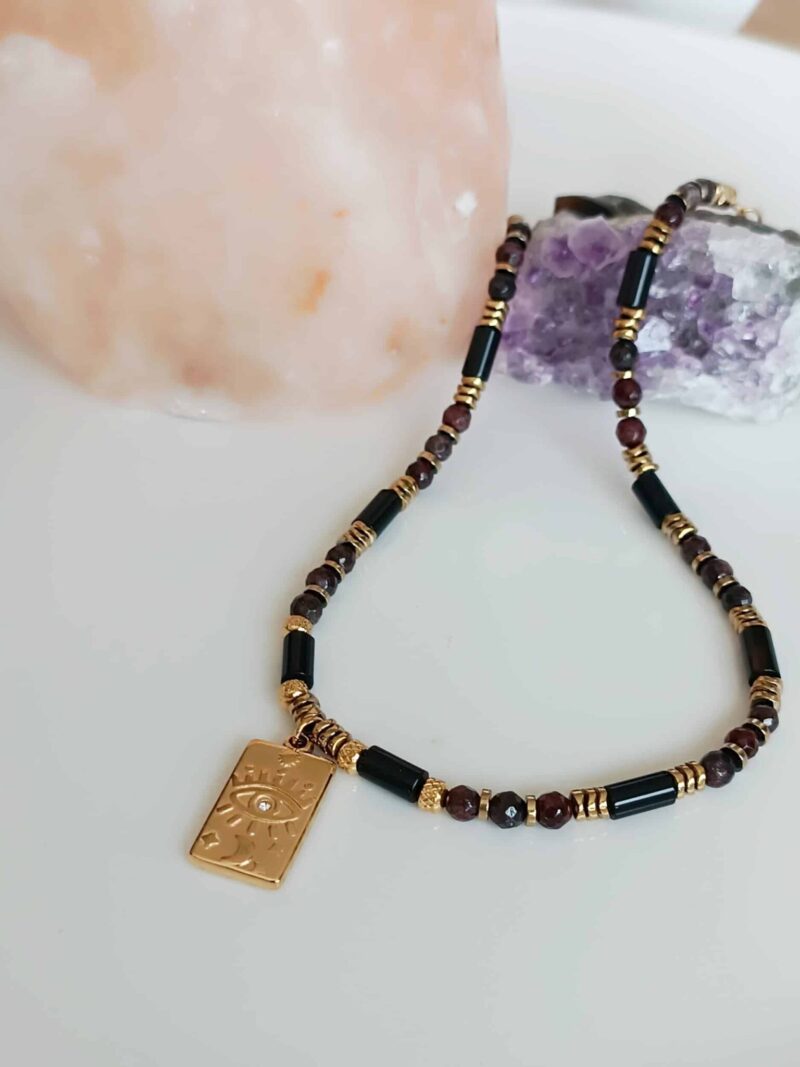 Collier SOOR onyx et grenat