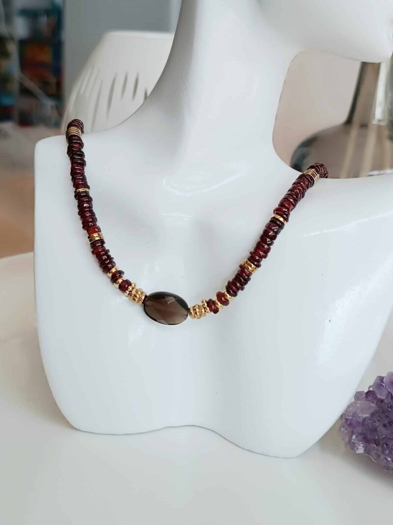 Collier HOPE grenat et quartz fumé