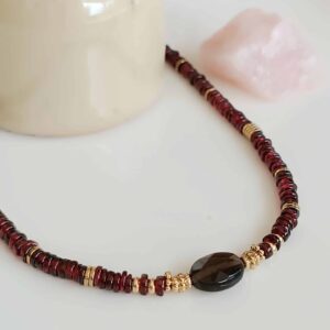 Collier HOPE grenat et quartz fumé