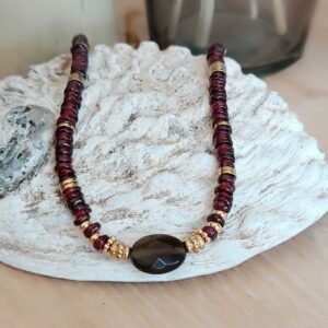 Collier HOPE grenat et quartz fumé