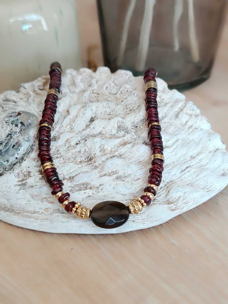 Collier HOPE grenat et quartz fumé