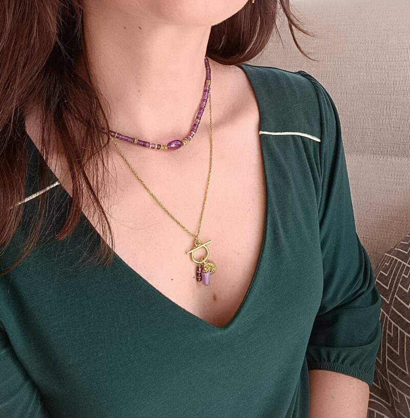 Collier RAADHI lépidolite et améthyste