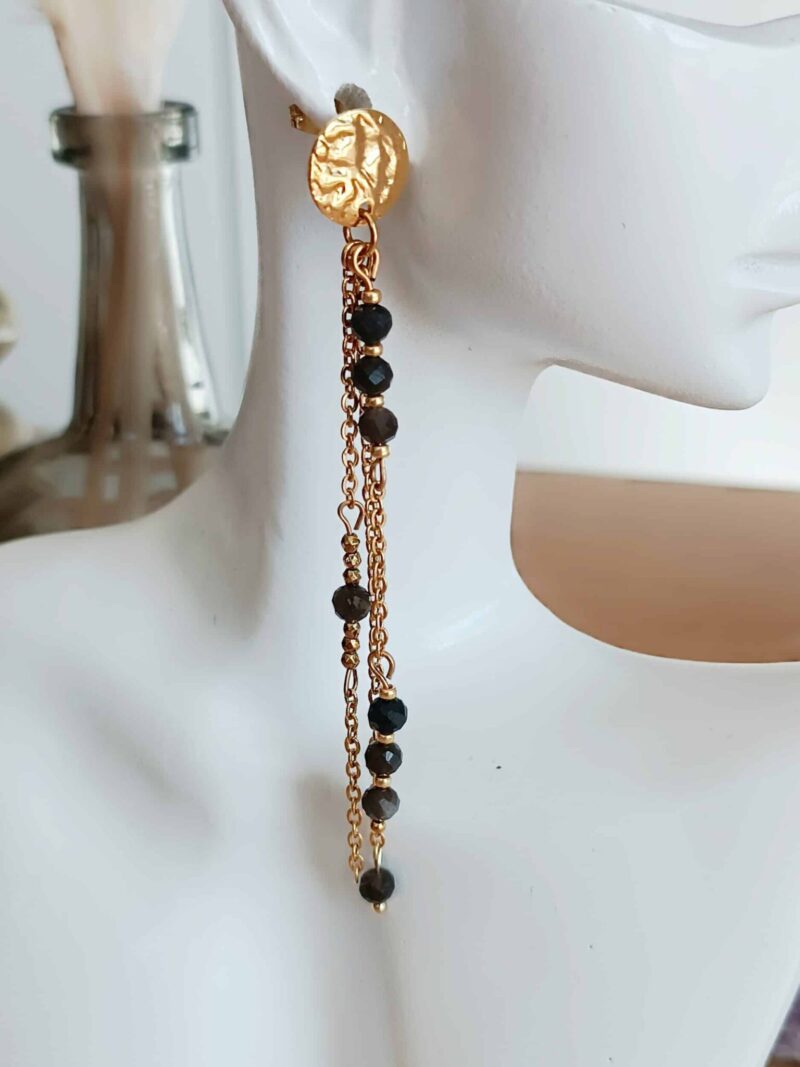 Boucles SAHAR obsidienne argentée