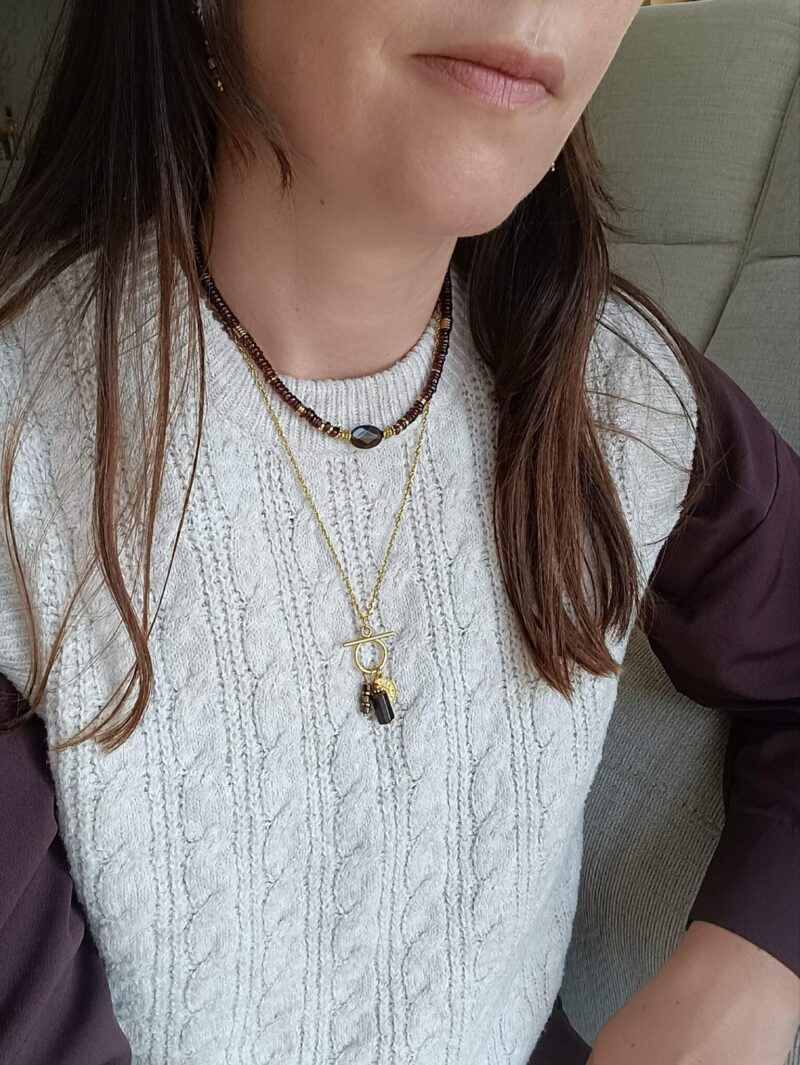 Collier HOPE grenat et quartz fumé