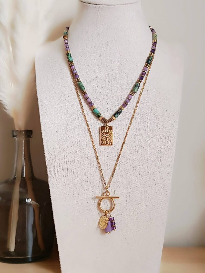 Collier RAADHI lépidolite et améthyste
