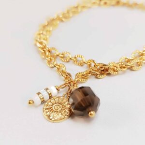 Bracelet double tour LANESH quartz fumé