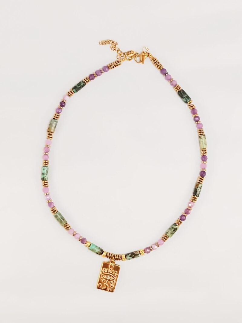 Collier SOOR turquoise africaine et lépidolite