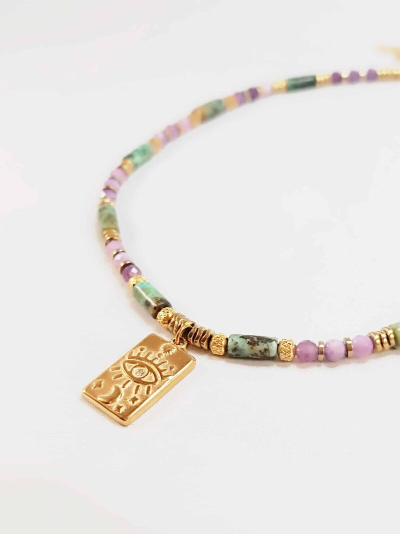 Collier SOOR turquoise africaine et lépidolite