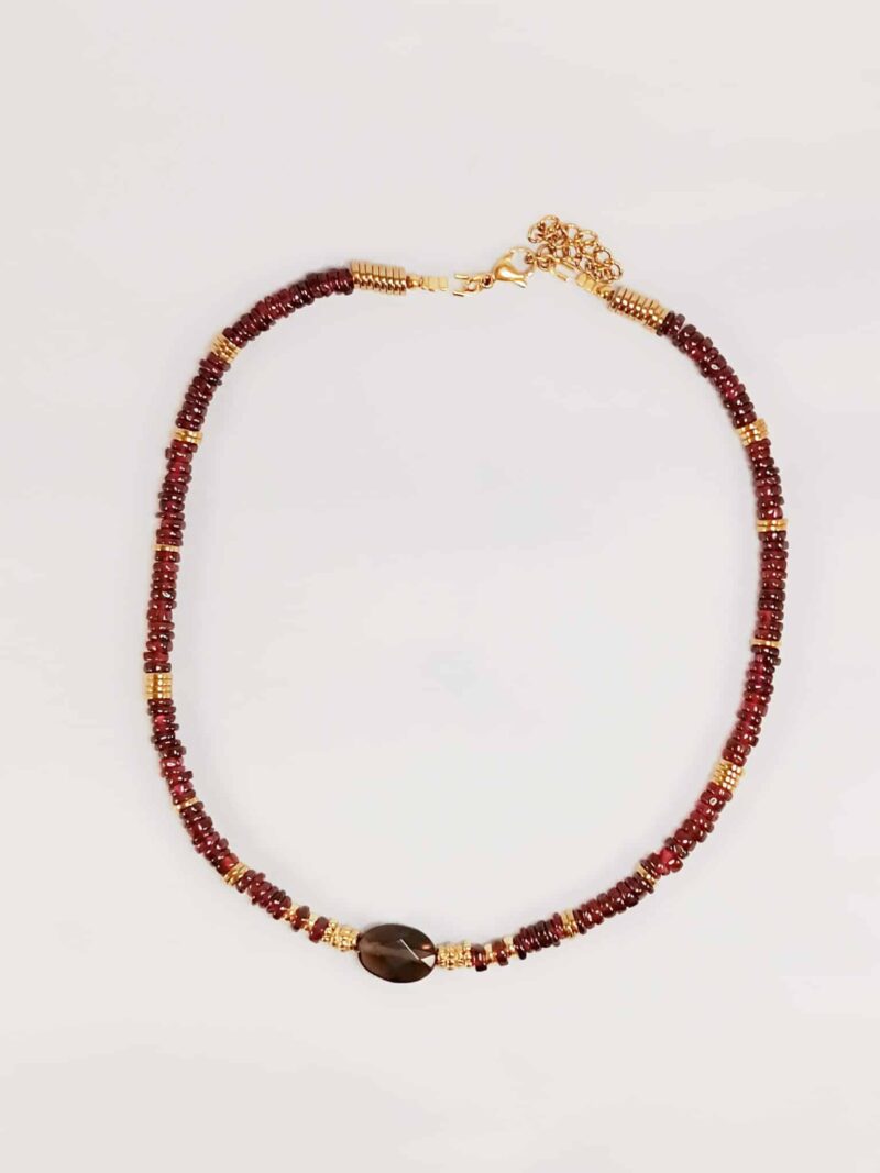 Collier HOPE grenat et quartz fumé
