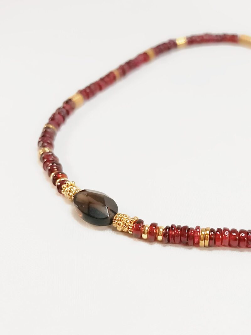 Collier HOPE grenat et quartz fumé