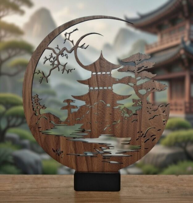 Lampe Paysage Japonais en bois