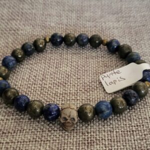 Bracelet crâne pyrite et lapis lazuli