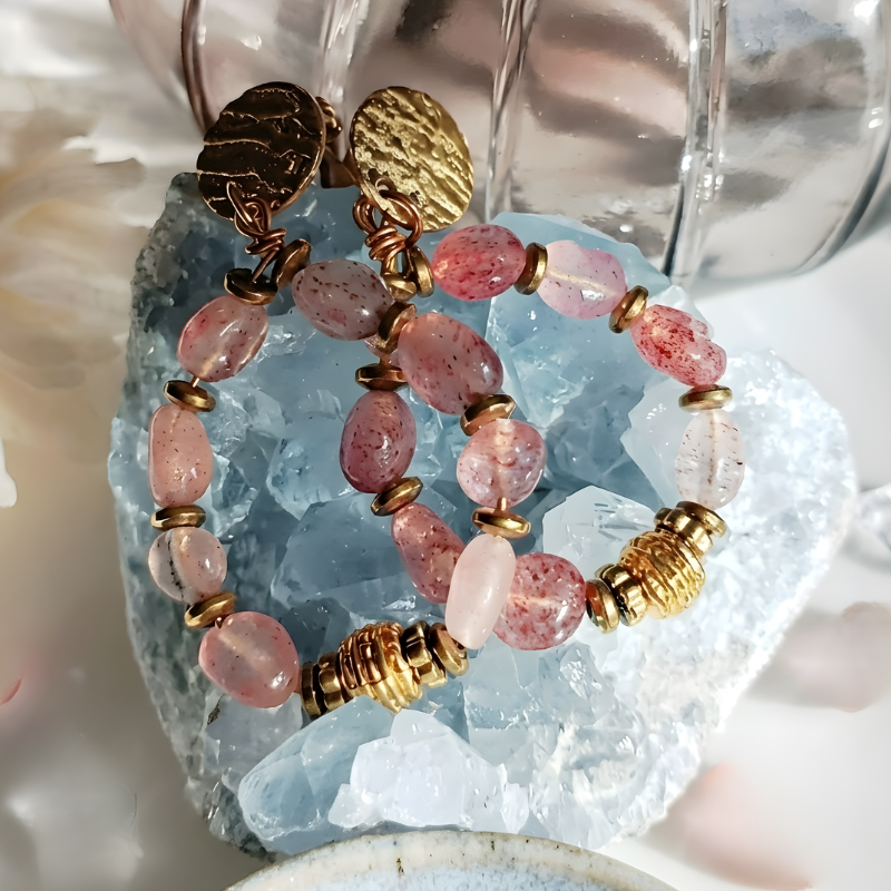 Boucles PRIYA quartz fraise