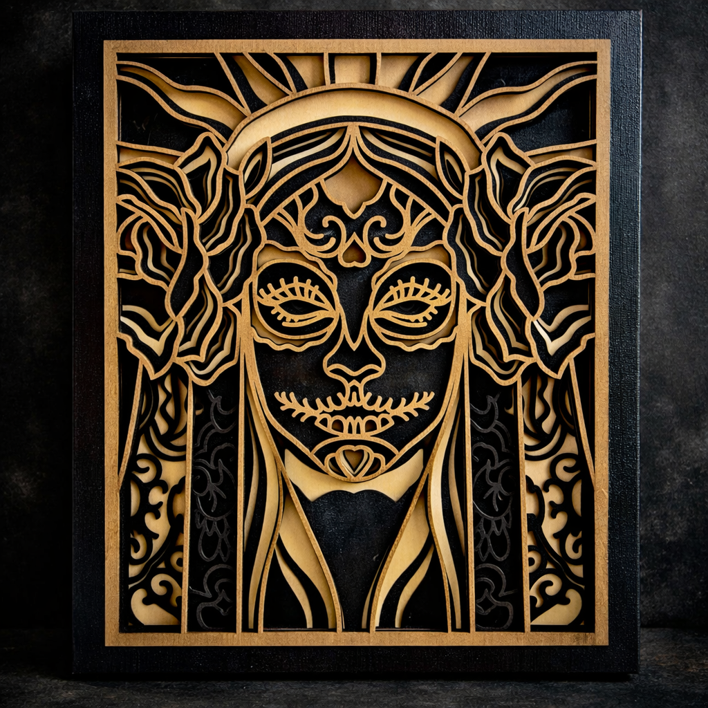 Santa Muerte – Sculpture murale en bois 3D, énergie de protection et de renaissance
