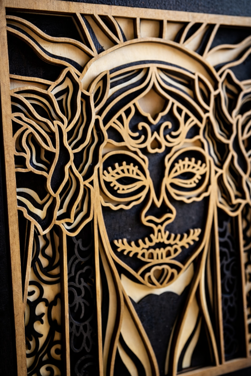 Santa Muerte – Sculpture murale en bois 3D, énergie de protection et de renaissance