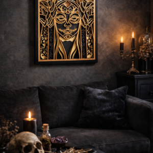 Santa Muerte – Sculpture murale en bois 3D, énergie de protection et de renaissance