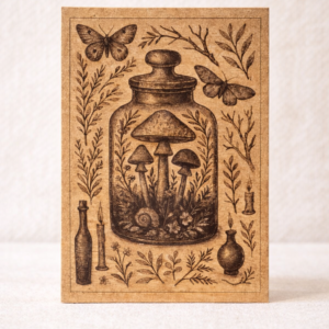 Cloche botanique – Carte décorative en bois gravée
