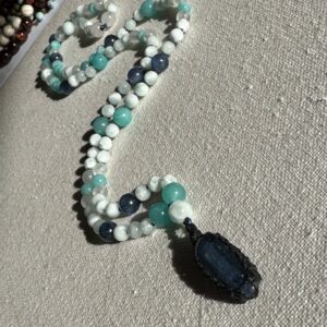 Collier Mala Sacré « Snotra » : Cyanite & Amazonite
