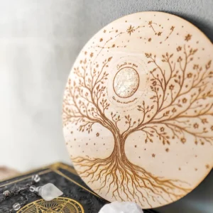 Arbre de vie avec lune finition feuille d'or - Décoration d'autel
