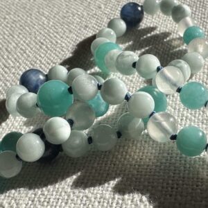 Collier Mala Sacré « Snotra » : Cyanite & Amazonite