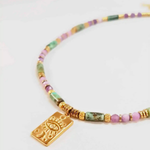 Collier SOOR turquoise africaine et lépidolite