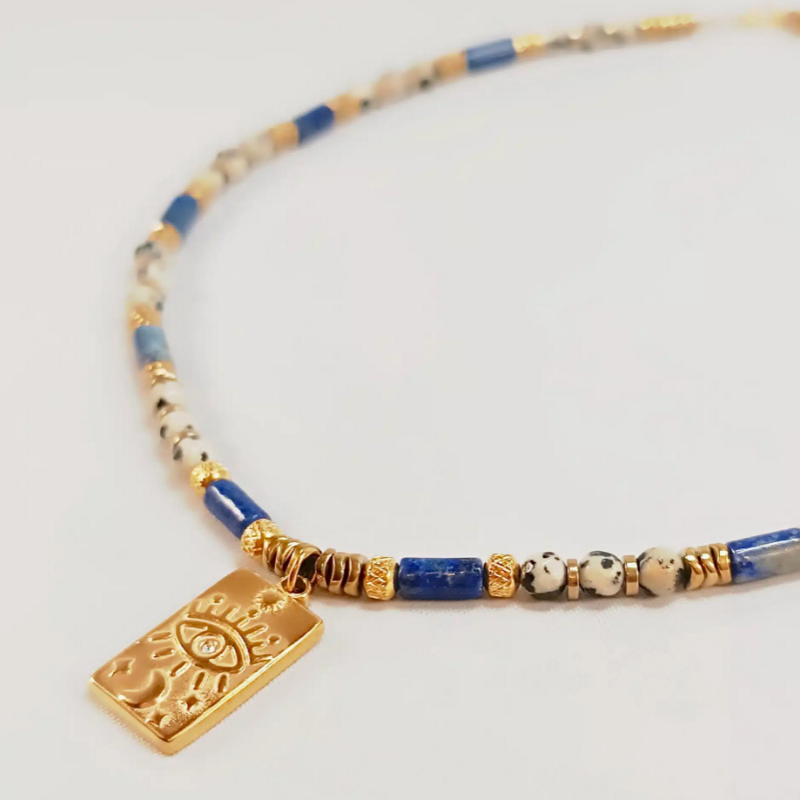 Collier SOOR lapis lazuli et jaspe dalmatien