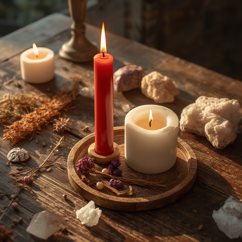 Une bougie d'intention allumée lors d'un rituel de magie ésotérique