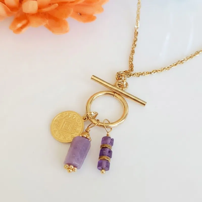 collier lépidolite et améthyste