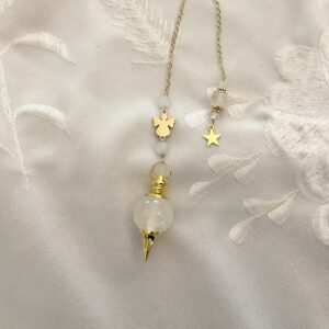Pendule de Divination Cristal de Roche : Petit Ange en Acier inoxydable Doré