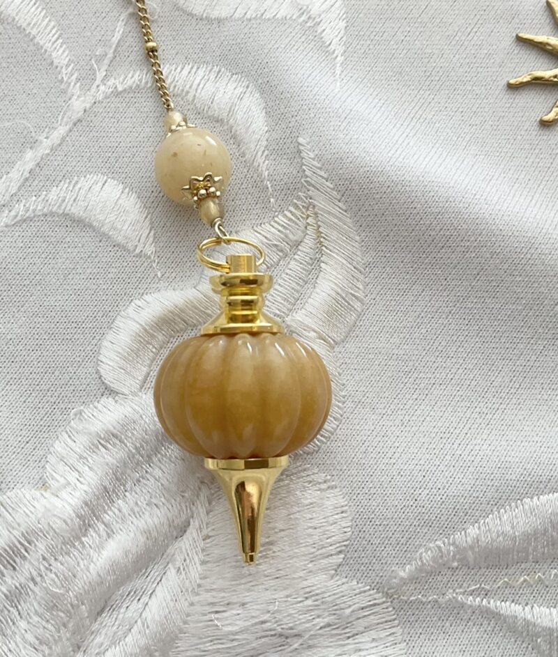 Pendule de divination en Jade couleur Topaze & Acier Doré