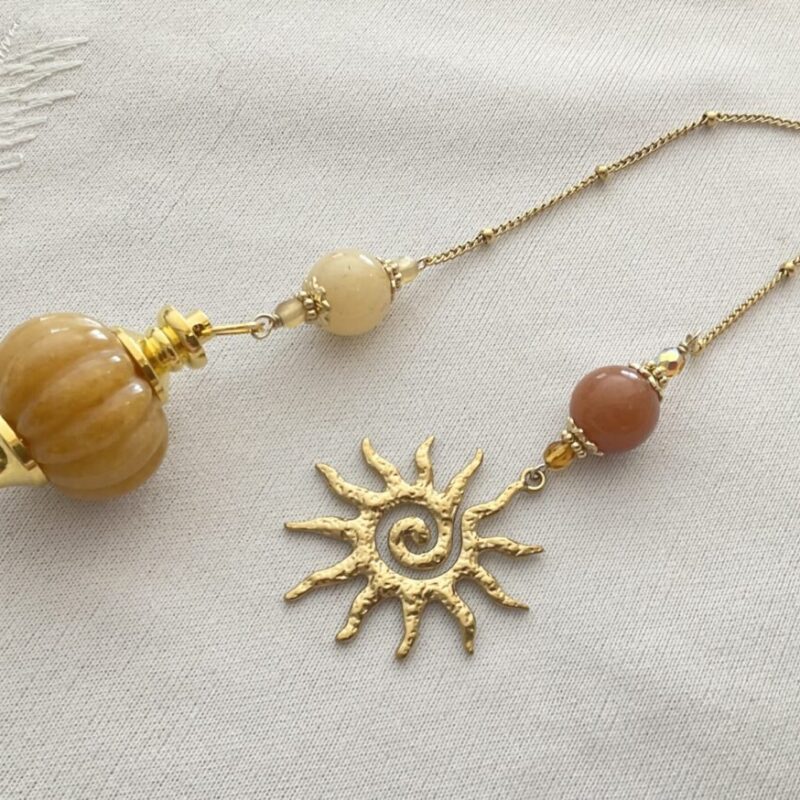 Pendule de divination en Jade couleur Topaze & Acier Doré