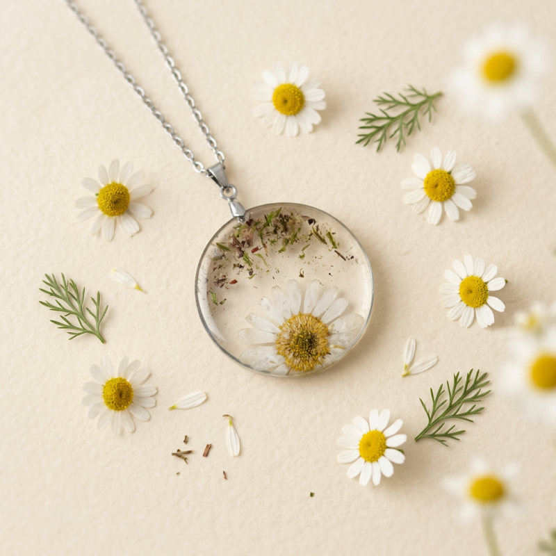 Collier "Douce Camomille" - Collection Herbier figé
