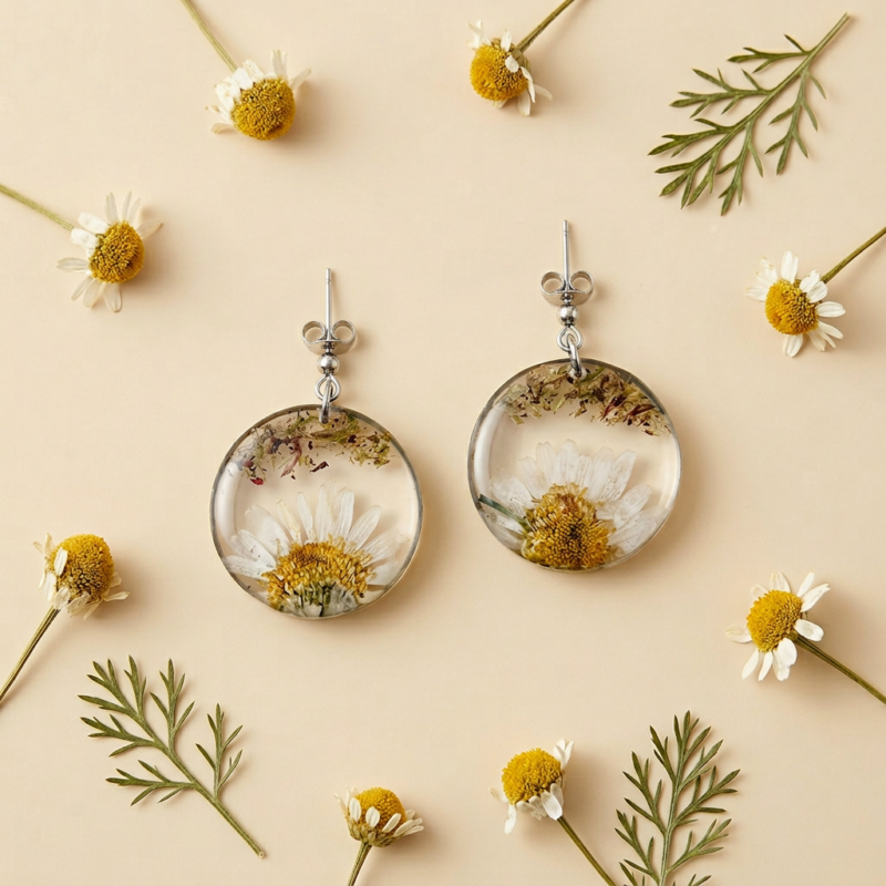 Boucles d'oreilles "Douce Camomille" - Collection Herbier figé