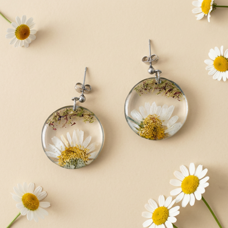 Boucles d'oreilles "Douce Camomille" - Collection Herbier figé