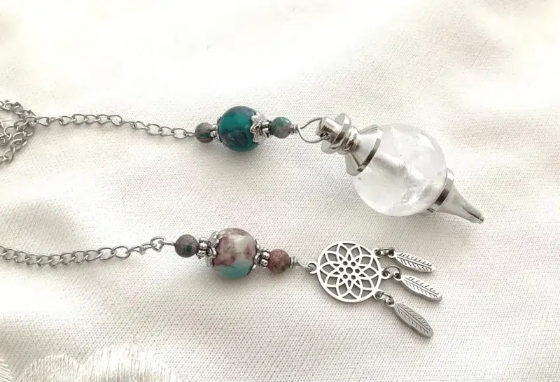 IMG_4774 Pendule de divination Attrape-Rêves - Cristal de Roche & Jaspe Turquoise