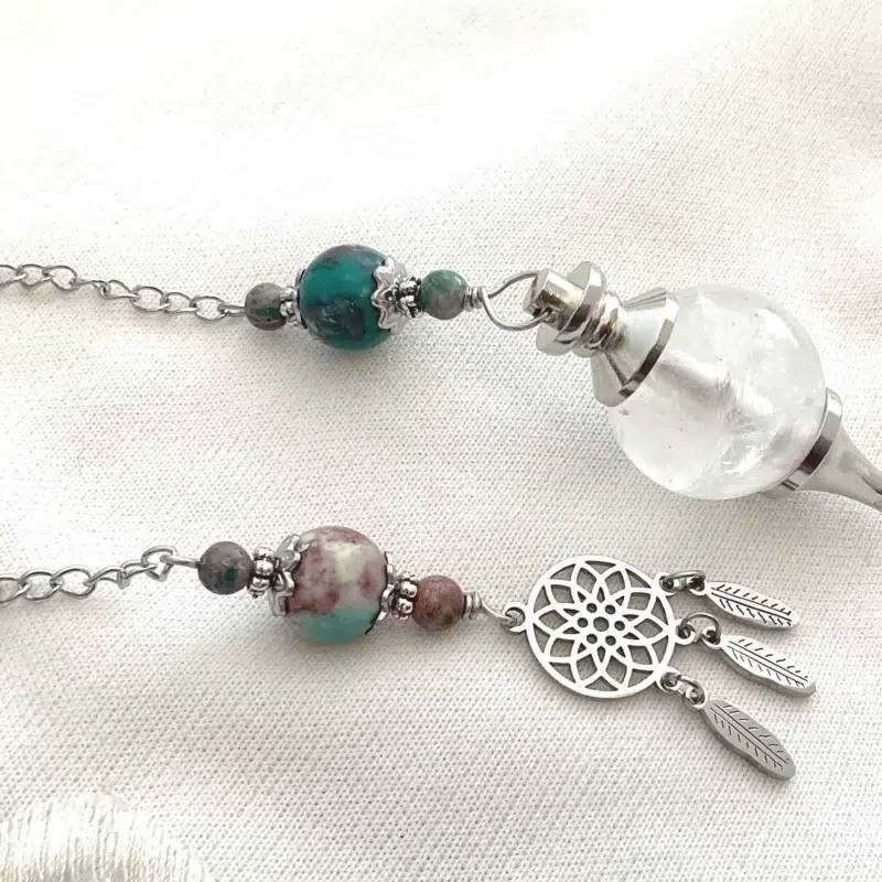 IMG_4774 Pendule de divination Attrape-Rêves - Cristal de Roche & Jaspe Turquoise