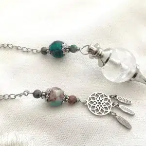 IMG_4774 Pendule de divination Attrape-Rêves - Cristal de Roche & Jaspe Turquoise