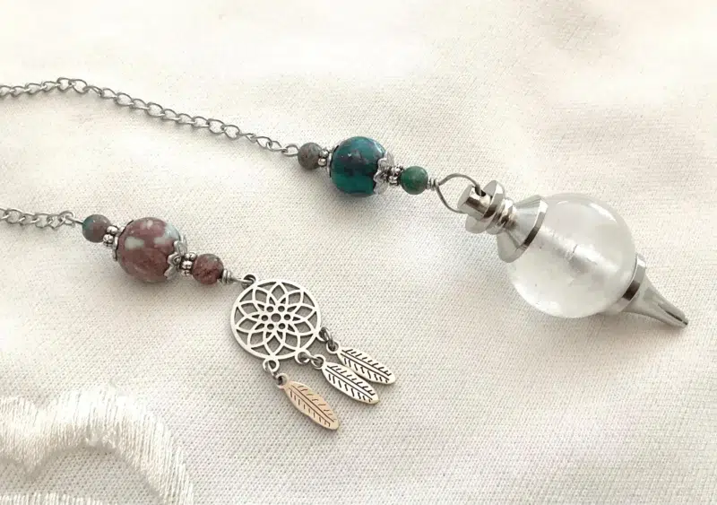 IMG_4776 Pendule de divination Attrape-Rêves - Cristal de Roche & Jaspe Turquoise