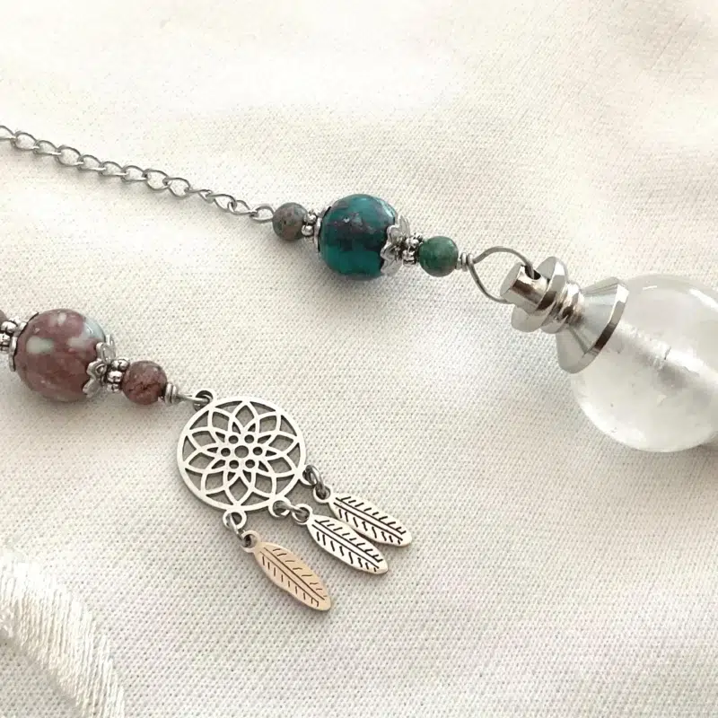 IMG_4776 Pendule de divination Attrape-Rêves - Cristal de Roche & Jaspe Turquoise