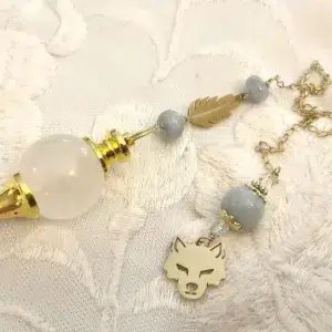 Pendule Séphoroton Loup & Plume - Cristal de Roche et Aigue-Marine
