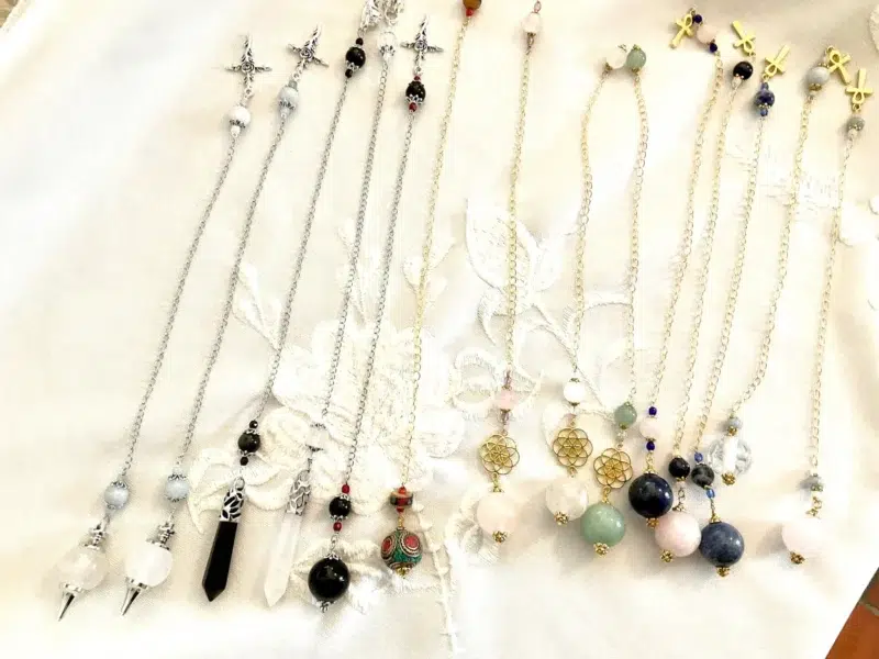 Pendule Séphoroton Loup & Plume - Cristal de Roche et Aigue-Marine