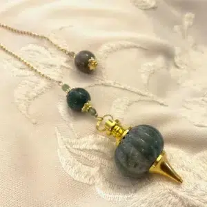 agate indienne 4 Pendule divinatoire citrouille en Agate Indienne & acier inoxydable doré