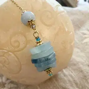 aigue marine 3 Pendule de divination en aigue marine, fleur de vie en acier inoxydable