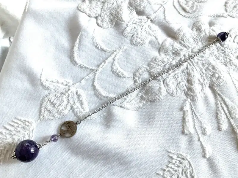 Pendule de divination en Améthyste et Arbre de vie en acier inoxydable